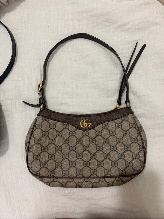 Gucci Handbags - Gucci Beige/Brown GG Canvas Shoulder Bag with Gold Hardware
